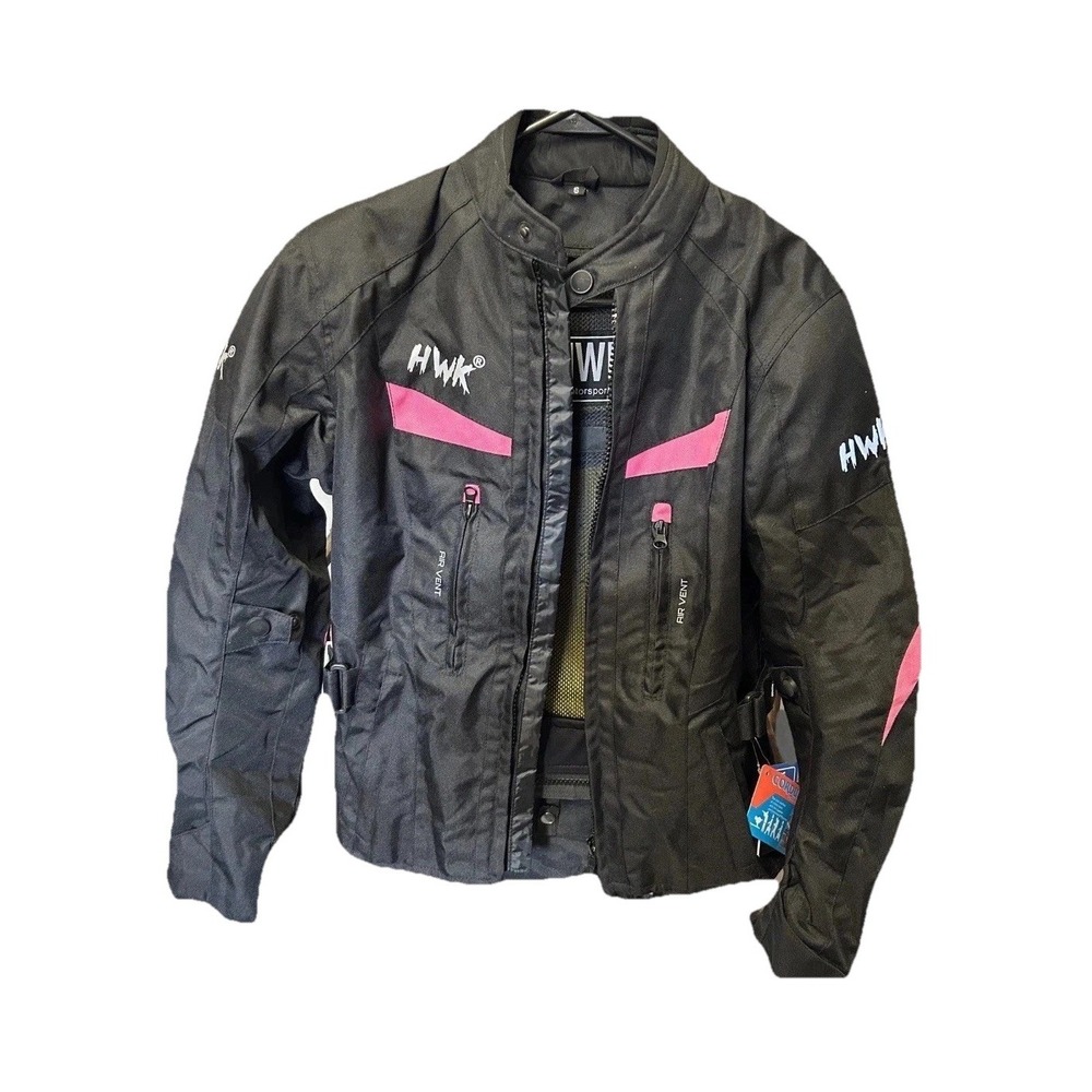 NWT HWK Touring Motorcycle Jacket Armor Pink Air Vents Rock Skater Punk Size Med